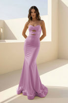 Isalyn | Yellow - Strapless Mermaid Satin Long Prom Dresses With Cutout - KissProm