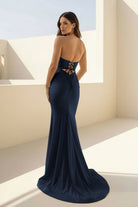 Isalyn | Yellow - Strapless Mermaid Satin Long Prom Dresses With Cutout - KissProm
