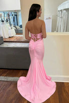 Isalyn | Pink - Strapless Mermaid Satin Long Prom Dresses With Cutout - KissProm