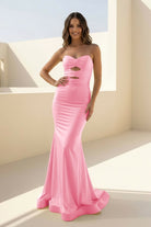 Isalyn | Yellow - Strapless Mermaid Satin Long Prom Dresses With Cutout - KissProm