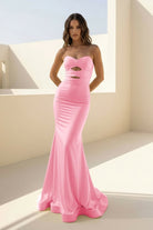 Isalyn | Yellow - Strapless Mermaid Satin Long Prom Dresses With Cutout - KissProm