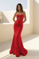 Isalyn | Yellow - Strapless Mermaid Satin Long Prom Dresses With Cutout - KissProm