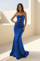 Isalyn | Yellow - Strapless Mermaid Satin Long Prom Dresses With Cutout - KissProm
