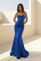 Isalyn | Yellow - Strapless Mermaid Satin Long Prom Dresses With Cutout - KissProm