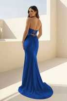 Isalyn | Yellow - Strapless Mermaid Satin Long Prom Dresses With Cutout - KissProm