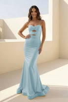 Isalyn | Yellow - Strapless Mermaid Satin Long Prom Dresses With Cutout - KissProm