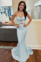 Isalyn | Yellow - Strapless Mermaid Satin Long Prom Dresses With Cutout - KissProm