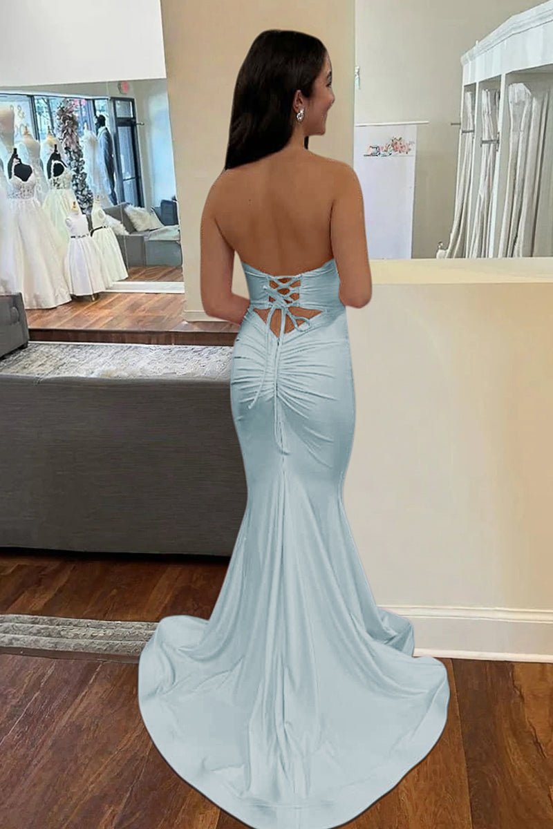 Isalyn | Yellow - Strapless Mermaid Satin Long Prom Dresses With Cutout - KissProm