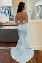 Isalyn | Yellow - Strapless Mermaid Satin Long Prom Dresses With Cutout - KissProm