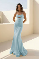 Isalyn | Yellow - Strapless Mermaid Satin Long Prom Dresses With Cutout - KissProm