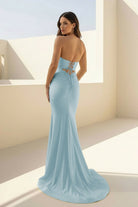 Isalyn | Yellow - Strapless Mermaid Satin Long Prom Dresses With Cutout - KissProm