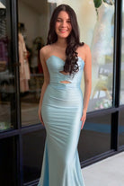 Isalyn | Sky Blue - Strapless Mermaid Satin Long Prom Dresses With Cutout - KissProm