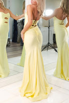 Isalyn | Yellow - Strapless Mermaid Satin Long Prom Dresses With Cutout - KissProm