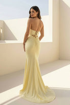 Isalyn | Yellow - Strapless Mermaid Satin Long Prom Dresses With Cutout - KissProm