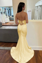 Isalyn | Yellow - Strapless Mermaid Satin Long Prom Dresses With Cutout - KissProm
