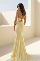 Isalyn | Yellow - Strapless Mermaid Satin Long Prom Dresses With Cutout - KissProm