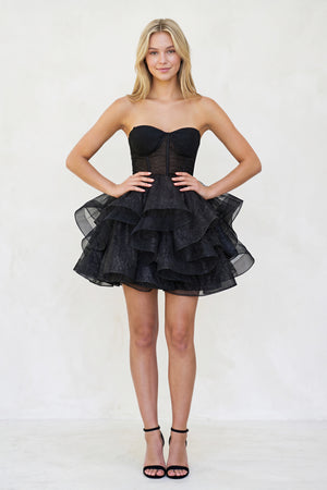 Ishea | A-Line Tulle Black Short Homecoming Dress with Ruffles