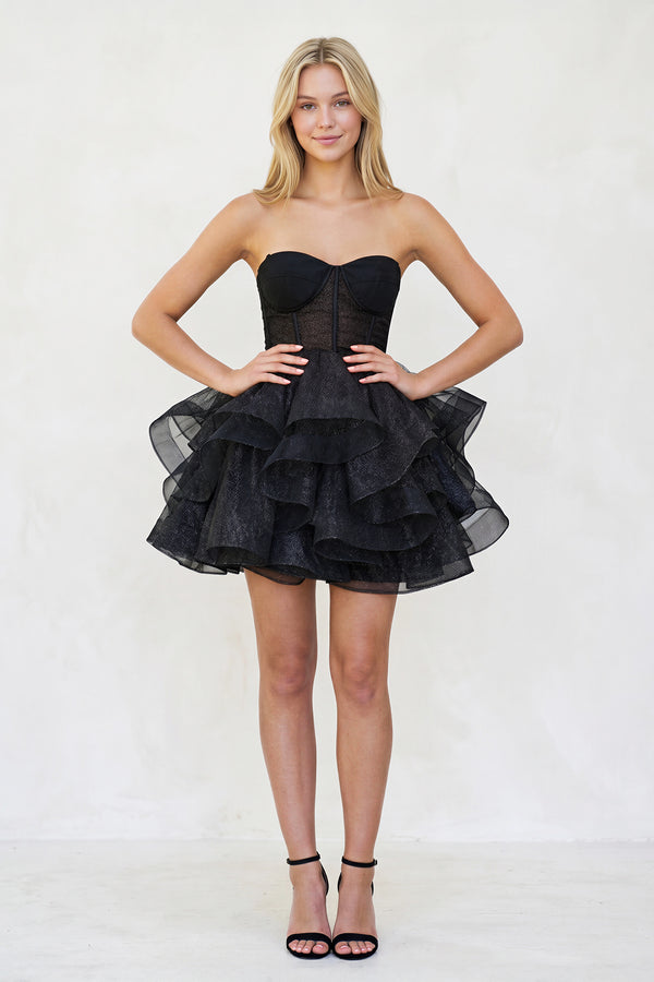Ishea | A-Line Tulle Black Short Homecoming Dress with Ruffles
