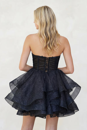 Ishea | A-Line Tulle Black Short Homecoming Dress with Ruffles