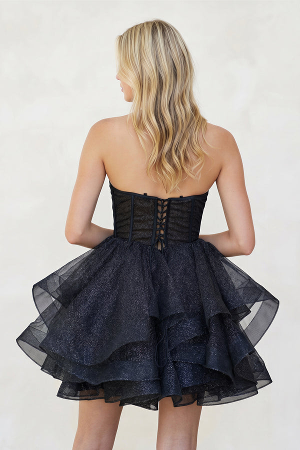 Ishea | A-Line Tulle Black Short Homecoming Dress with Ruffles