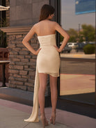Isla | White Sheath Strapless Short Homecoming Dress with Drape
