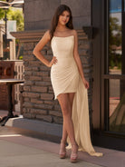 Isla | White Sheath Strapless Short Homecoming Dress with Drape