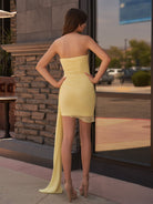 Isla | White Sheath Strapless Short Homecoming Dress with Drape