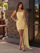 Isla | White Sheath Strapless Short Homecoming Dress with Drape