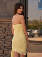 Isla | White Sheath Strapless Short Homecoming Dress with Drape