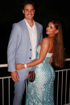 Islen | Blue - Sheath Strapless Long Prom Dresses with Sequins - KissProm