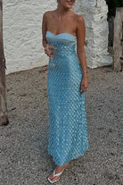 Islen | Blue - Sheath Strapless Long Prom Dresses with Sequins - KissProm
