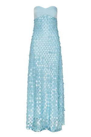 Islen | Blue - Sheath Strapless Long Prom Dresses with Sequins - KissProm