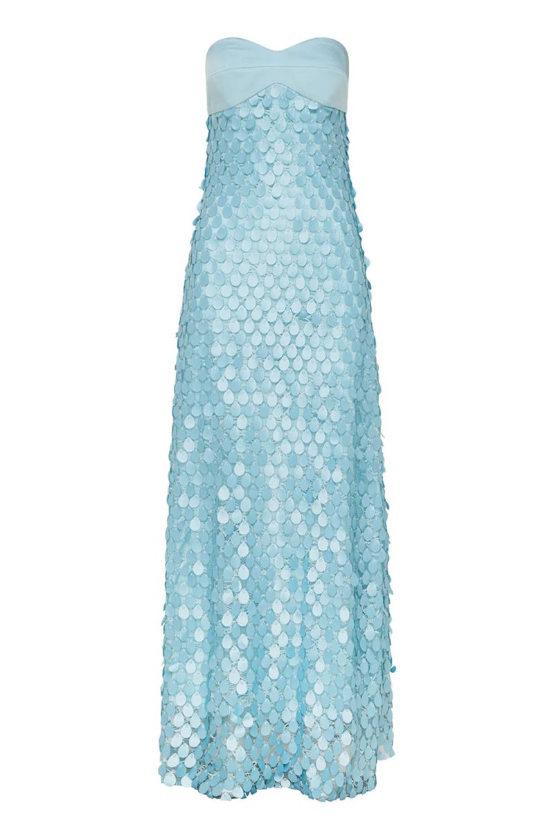 Islen | Blue - Sheath Strapless Long Prom Dresses with Sequins - KissProm