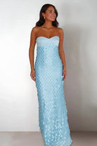 Islen | Blue - Sheath Strapless Long Prom Dresses with Sequins - KissProm