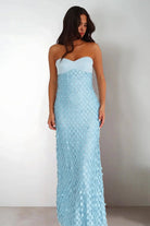 Islen | Blue - Sheath Strapless Long Prom Dresses with Sequins - KissProm