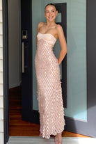 Islen | Pink - Sheath Strapless Long Prom Dresses with Sequins - KissProm