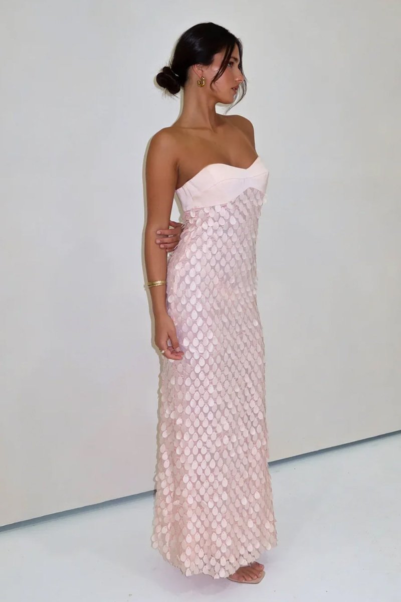 Islen | Pink - Sheath Strapless Long Prom Dresses with Sequins - KissProm