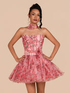 Ismeria | Pink - Strapless A-Line Floral Short Homecoming Dresses With Ruffles
