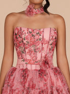 Ismeria | Pink - Strapless A-Line Floral Short Homecoming Dresses With Ruffles