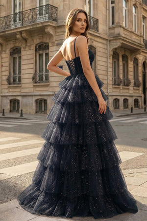 Gorgeous Sparkle Tulle Red Spaghetti Straps Ruched Prom Dress
