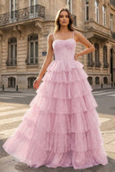 Gorgeous Sparkle Tulle Red Spaghetti Straps Ruched Prom Dress