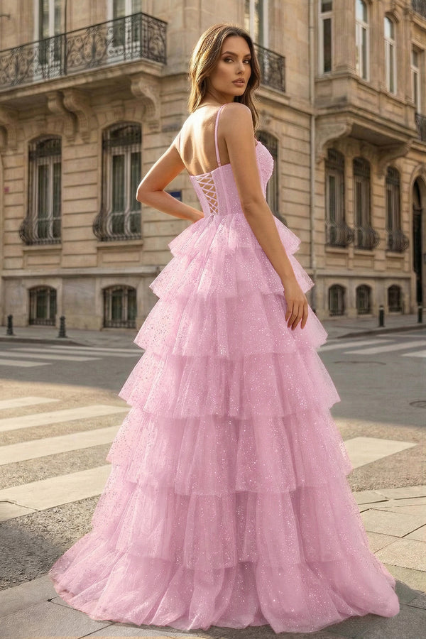 Gorgeous Sparkle Tulle Red Spaghetti Straps Ruched Prom Dress