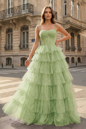 Gorgeous Sparkle Tulle Red Spaghetti Straps Ruched Prom Dress