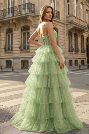 Gorgeous Sparkle Tulle Red Spaghetti Straps Ruched Prom Dress