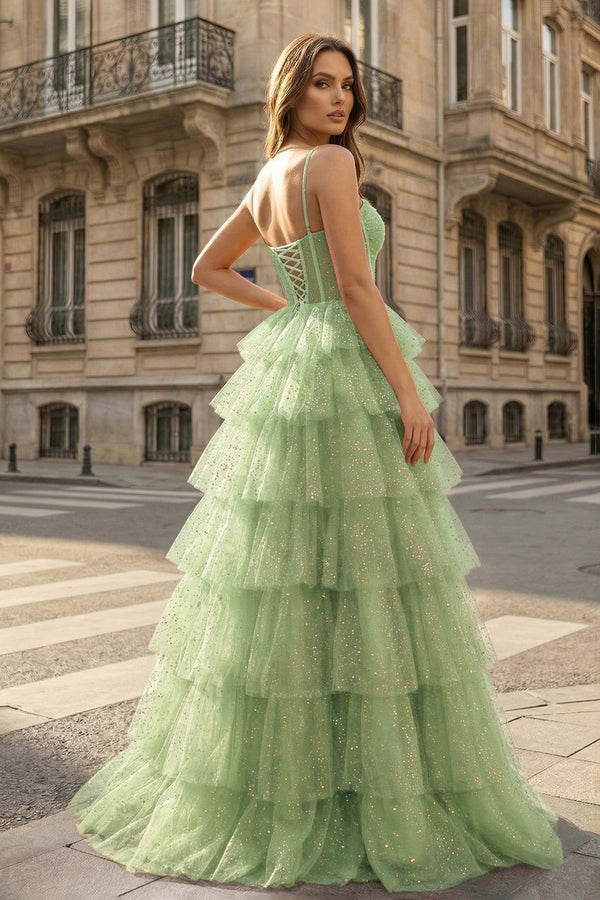 Gorgeous Sparkle Tulle Red Spaghetti Straps Ruched Prom Dress