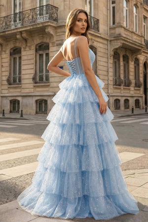 Gorgeous Sparkle Tulle Red Spaghetti Straps Ruched Prom Dress