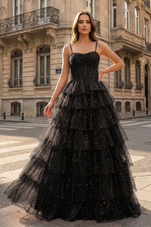 Gorgeous Sparkle Tulle Red Spaghetti Straps Ruched Prom Dress