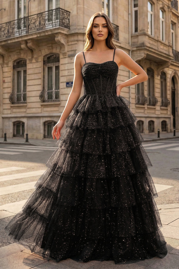Gorgeous Sparkle Tulle Red Spaghetti Straps Ruched Prom Dress