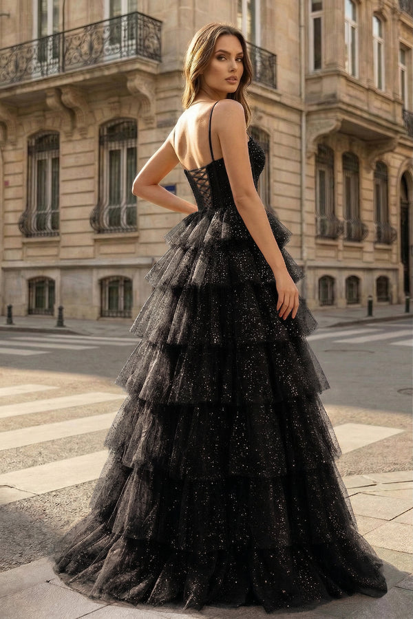 Gorgeous Sparkle Tulle Red Spaghetti Straps Ruched Prom Dress