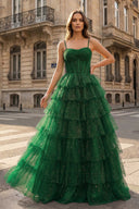 Gorgeous Sparkle Tulle Red Spaghetti Straps Ruched Prom Dress